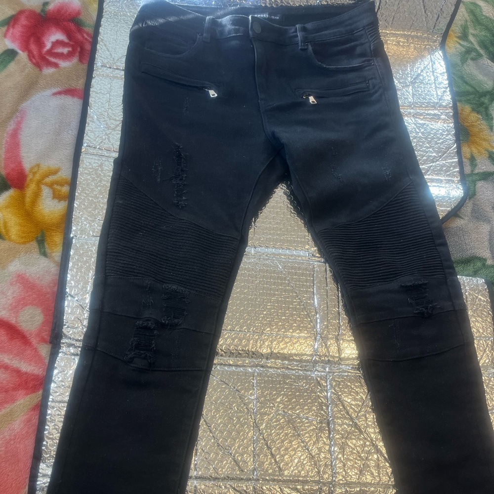 Embellish Spencer Biker Distressed Jeans, Size 36, Black, Sale
